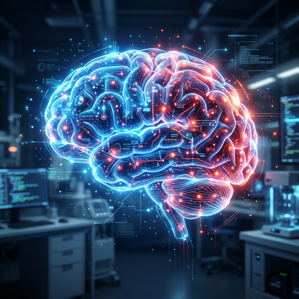 High-tech glowing brain